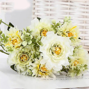 1 Bouquet Camellia Artificial Peony Rose Flowers Silk-Bouquet-My Online Wedding Store