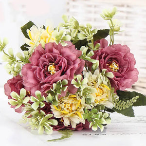 1 Bouquet Camellia Artificial Peony Rose Flowers Silk-Bouquet-My Online Wedding Store