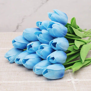 10pcs PU Bouquet Artificial Flowers Tulips White Latex Real Touch-Bouquet-My Online Wedding Store