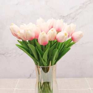10pcs PU Bouquet Artificial Flowers Tulips White Latex Real Touch-Bouquet-My Online Wedding Store