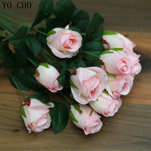 12 Heads Elegant Artificial Roses Flowers Bunch Silk Flowers-Bouquet-My Online Wedding Store