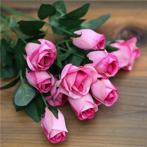 12 Heads Elegant Artificial Roses Flowers Bunch Silk Flowers-Bouquet-My Online Wedding Store