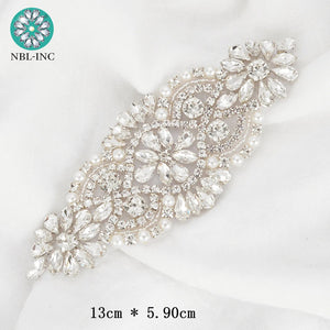 (1PC) Bridal dress belt wedding with silver crystals rhinestone applique-Wedding Belt-My Online Wedding Store