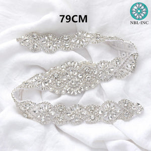 (1PC) Bridal dress belt wedding with silver crystals rhinestone applique-Wedding Belt-My Online Wedding Store