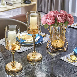 1pc Golden Glass Candle Holders for Pillar Candle Candlestick-Centrepiece-My Online Wedding Store