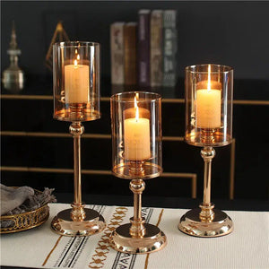 1pc Golden Glass Candle Holders for Pillar Candle Candlestick-Centrepiece-My Online Wedding Store