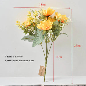 1pcs Camellia Artificial Flower 5 Flower Head Silk Rose Camellia Bouquet-Bouquet-My Online Wedding Store