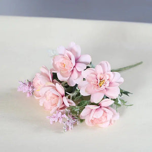 1pcs Camellia Artificial Flower 5 Flower Head Silk Rose Camellia Bouquet-Bouquet-My Online Wedding Store