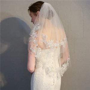 2 Layer Bridal Veil With Comb Short Lace Edge-Bridal Accessories-My Online Wedding Store
