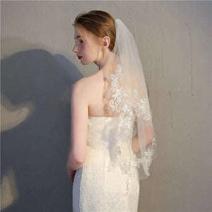 2 Layer Bridal Veil With Comb Short Lace Edge-Bridal Accessories-My Online Wedding Store
