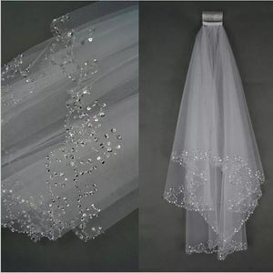 2 Layers 75 CM Handmade Sequins Beaded Edge With Comb-Bridal Accessories-My Online Wedding Store
