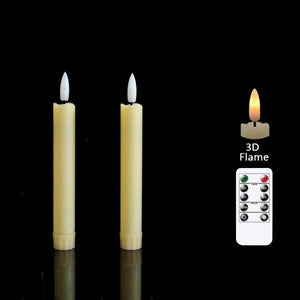 2 Pieces 3D Wick 16CM Flameless Led Candlestick Flickering Led Taper Candle-Candles-My Online Wedding Store