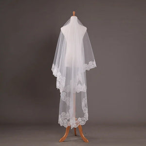 2.6M One Layer Lace Edge White Cathedral Wedding Veil-Bridal Accessories-My Online Wedding Store