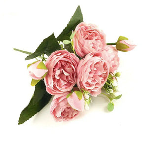 30cm Rose Pink Silk Peony Artificial Flowers Bouquet 5 Big Head and 4 Bud-Bouquet-My Online Wedding Store