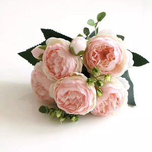 30cm Rose Pink Silk Peony Artificial Flowers Bouquet 5 Big Head and 4 Bud-Bouquet-My Online Wedding Store