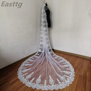 3.5m cathedral Long Wedding Veil Sparkling Crystal Bridal Veil Lace-Bridal Accessories-My Online Wedding Store
