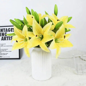 5Pcs 38cm White Lily Artificial Flowers Wedding Bridal Bouquet Real Touch-Bouquet-My Online Wedding Store