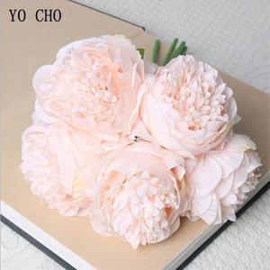 5pc Big Peony Artifcial Silk Flower Wedding Bouquet Peony Pink Rose-Bouquet-My Online Wedding Store