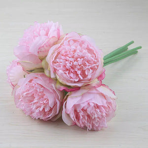 5pc Big Peony Artifcial Silk Flower Wedding Bouquet Peony Pink Rose-Bouquet-My Online Wedding Store