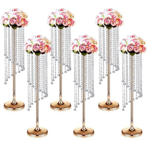 6 Pcs Crystal Gold Vase Wedding Centrepiece Table Decorations Metal-Candelabra-My Online Wedding Store