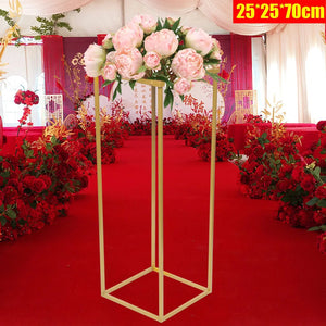 70CM Gold Metal Wedding Flower Stand Rectangular-Wedding Pillars & Stands-My Online Wedding Store
