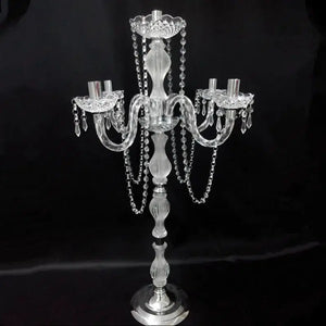 90 cm Height Acrylic 5-arms Metal Candelabras With Crystal Pendants-Candelabra-My Online Wedding Store