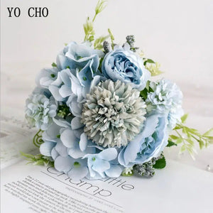 Artificial Silk Rose Peony Flower Bride Bouquet Pink Hydrangea-Bouquet-My Online Wedding Store