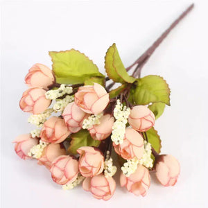 Autumn 15 Heads/Bouquet Small Bud Roses Silk Artificial Flower-Bouquet-My Online Wedding Store