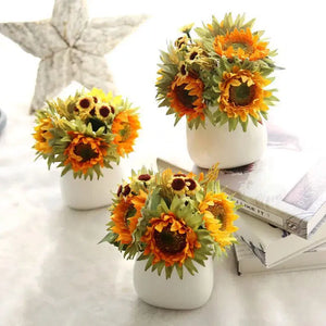 Autumn Decoration 5 Heads Yellow Sunflower Silk-Bouquet-My Online Wedding Store