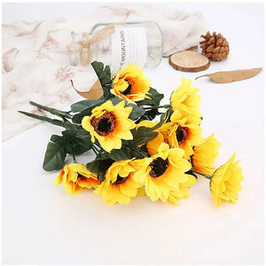 Autumn Decoration 5 Heads Yellow Sunflower Silk-Bouquet-My Online Wedding Store