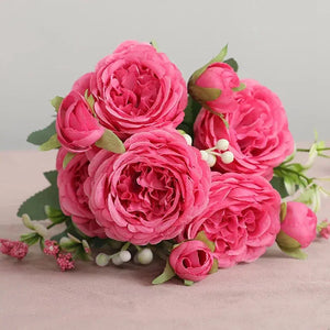 Beautiful Rose Peony Artificial Silk Flowers Small Bouquet-Bouquet-My Online Wedding Store