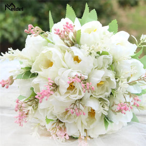 Bouquet Artificial Flowers Bridal Bridesmaids White Peony-Bouquet-My Online Wedding Store