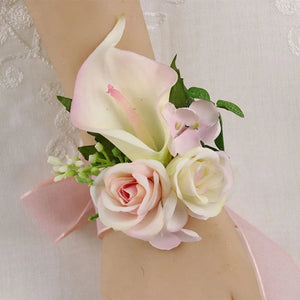 Boutonniere Bridal Wrist Corsage Wedding Silk Rose Calla Lily Flower-Boutonnieres-My Online Wedding Store