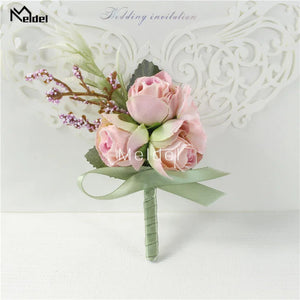 Boutonniere Groom Silk Roses Flowers-Boutonnieres-My Online Wedding Store