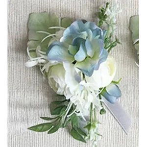 Boutonnieres Men Ribbon White Roses Blue Orchid & Corsages-Boutonnieres-My Online Wedding Store