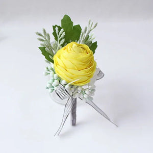 Boutonnieres Men Roses Yellow Silk Flowers Wrist Corsages Sunflowers-Boutonnieres-My Online Wedding Store