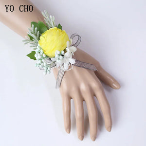 Boutonnieres Men Roses Yellow Silk Flowers Wrist Corsages Sunflowers-Boutonnieres-My Online Wedding Store