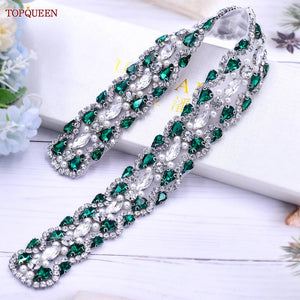 Bridal Dress Belts Emerald Green Rhinestone Sash Ribbon-Wedding Belt-My Online Wedding Store