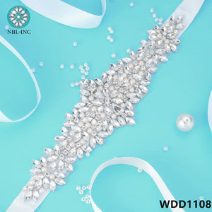 Bridal Silver crystal rhinestone pearl applique belt wedding sash accessories-Wedding Belt-My Online Wedding Store