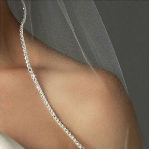 Bridal Veil Beaded Wedding Veils with Comb 1 2 Tiers Fingertip Rhinestone Edge-Bridal Accessories-My Online Wedding Store