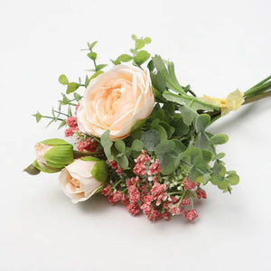 Bride Wedding Bouquet Artificial Silk Lotus Rose Flower Eucalyptus-Bouquet-My Online Wedding Store