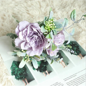 Camellia Bouquet Peony Flower Artificial Silk Begonia Blue Rose-Bouquet-My Online Wedding Store