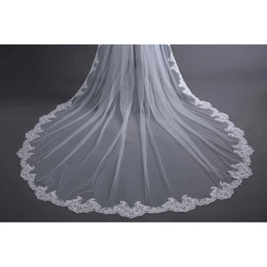 Cathedral Wedding Veils Long Lace Edge Bridal Veil with Comb-Bridal Accessories-My Online Wedding Store