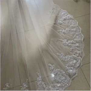 Cathedral Wedding Veils Long Lace Edge with Comb-Bridal Accessories-My Online Wedding Store