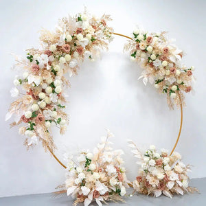 Champagne White Rose Gold Leaves Artificial Flower Row Wedding Backdrop-Floral Arrangements-My Online Wedding Store