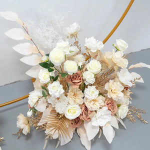 Champagne White Rose Gold Leaves Artificial Flower Row Wedding Backdrop-Floral Arrangements-My Online Wedding Store