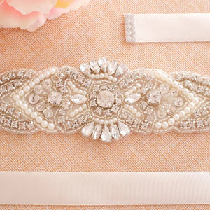 Crystal Pearls Bridal Belt Hand Beaded Wedding Belts Silver Rhinestones Bridal Sash-Wedding Belt-My Online Wedding Store