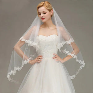 Elbow Short Two Layers Wedding Veil With Comb Lace Edge-Bridal Accessories-My Online Wedding Store