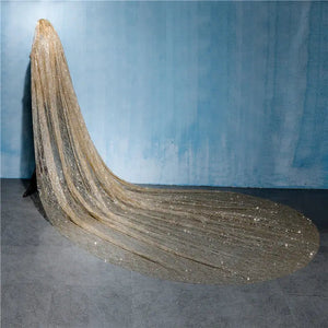 Gold 3Meters Wedding Bridal Veil Long Bride Luxurious Cathedral Veil Glitter-Bridal Accessories-My Online Wedding Store
