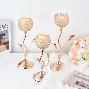 Gold Crystal Candle Holder, Iron Flower Shaped Candlestick-Centrepiece-My Online Wedding Store